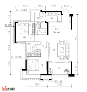 C4 两室两厅两卫 92㎡