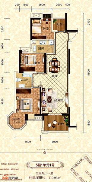 5幢1單元1號戶型圖