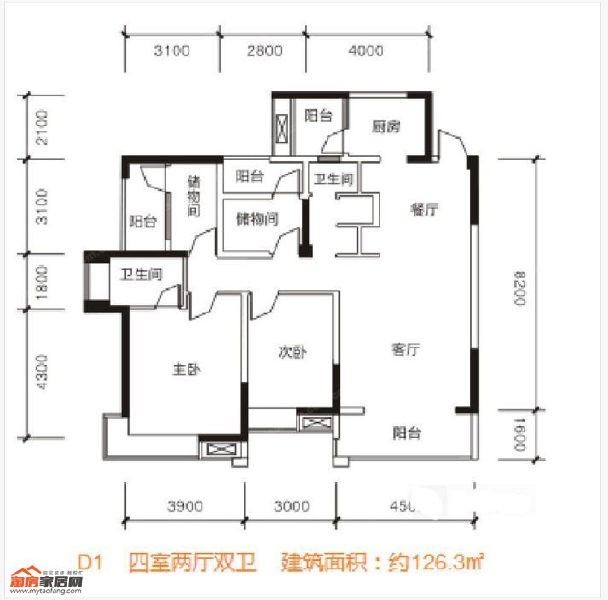 126.3㎡D1户型户型图