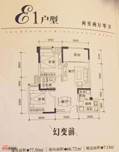 E1两室两厅单卫77.5㎡