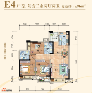 2期96㎡E4户型