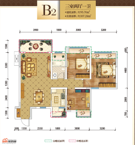 江岸公馆B2户型95㎡