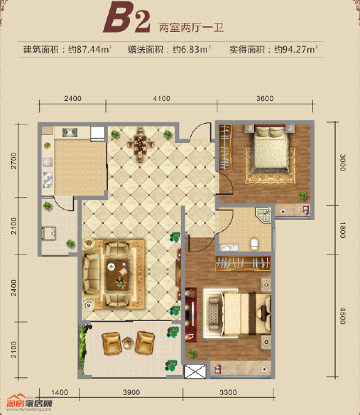 87㎡B2户型户型图