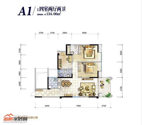 A1户型134.06㎡户型图