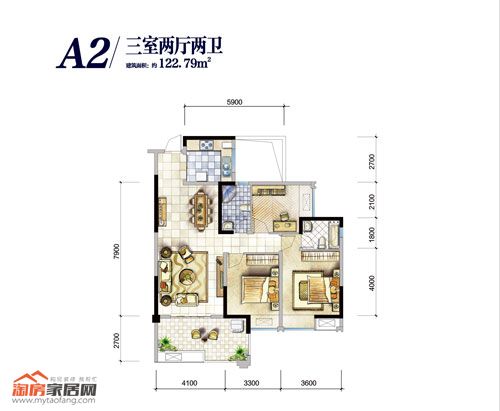 A2户型122.79㎡户型图