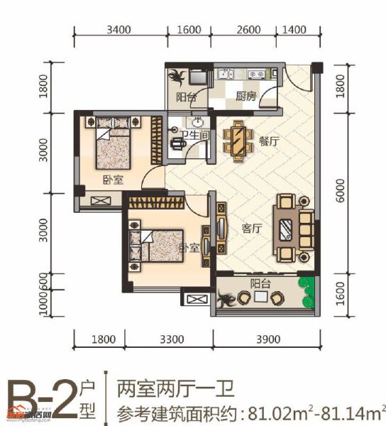 B2户型81.02㎡-81.14㎡户型图