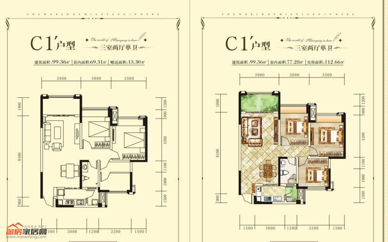 C1户型99.36㎡户型图