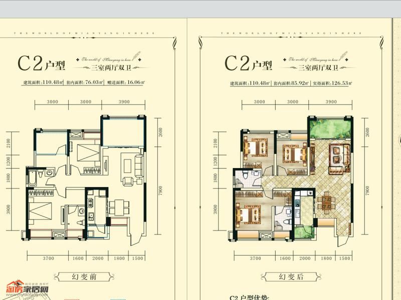 C2户型110.48㎡户型图