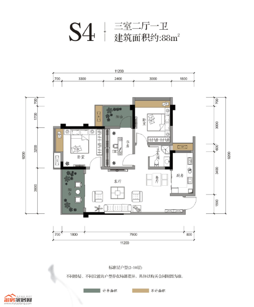 S4戶型88㎡戶型圖