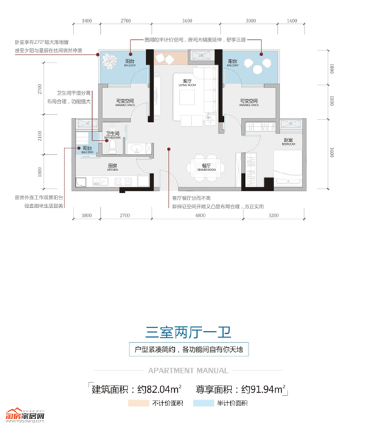 B3户型建筑面积约82.04㎡户型图