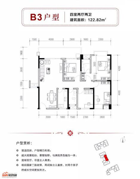 万兴公爵府B3户型122.82㎡户型图