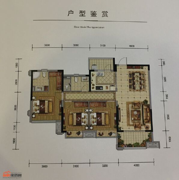 B1户型3室2厅2卫120㎡户型图