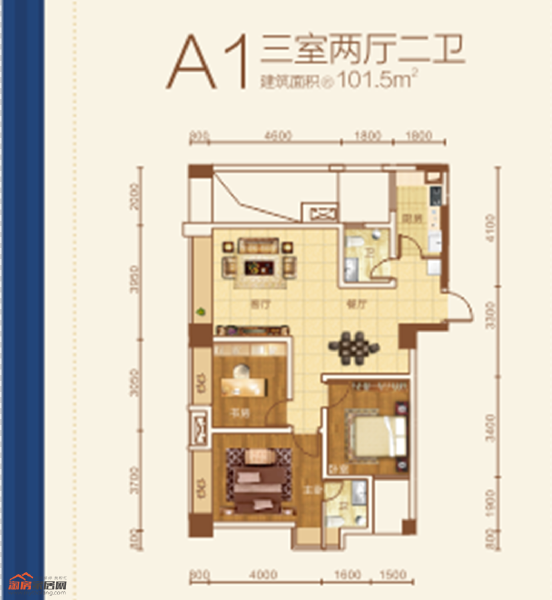 台北公馆A1户型101.5㎡户型图