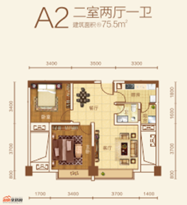 台北公馆A2户型75.5㎡