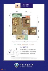 铂金公馆A2户型2室2厅1卫