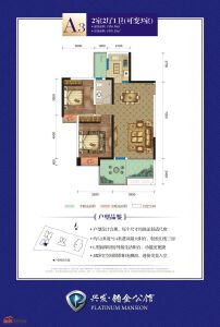 铂金公馆A3户型2室2厅1卫