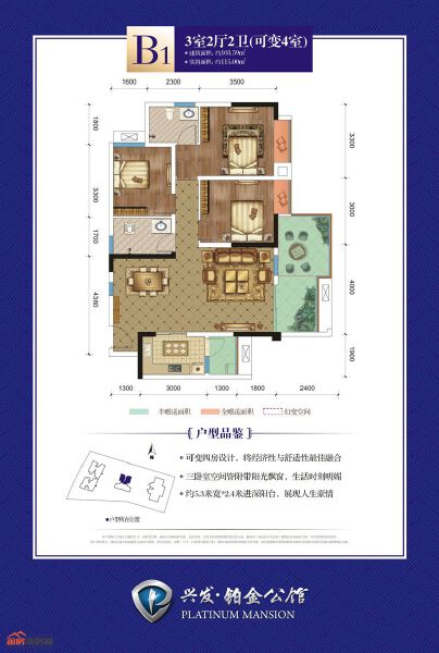 铂金公馆B1户型户型图