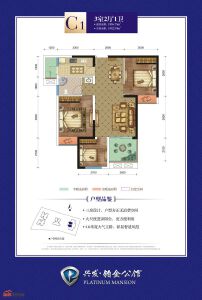 铂金公馆C1户型3室2厅1卫