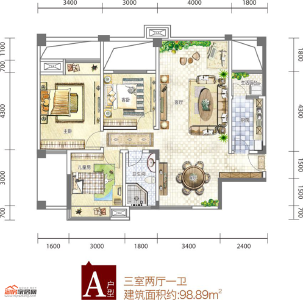 锦林俊域2期A户型3室2厅1卫