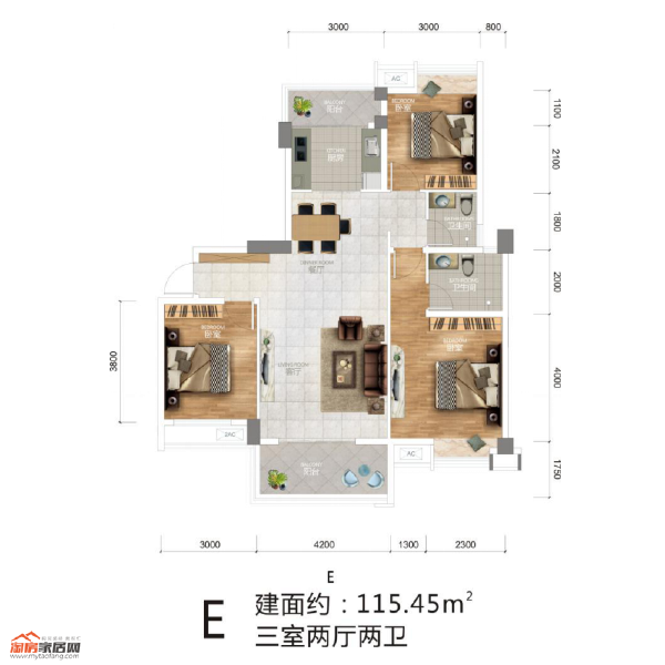 中央23街区E户型115.45㎡户型图