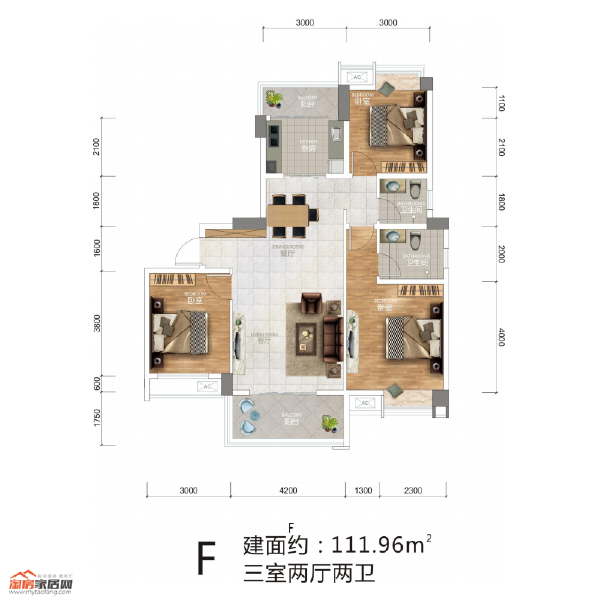 中央23街区F户型111.96㎡户型图
