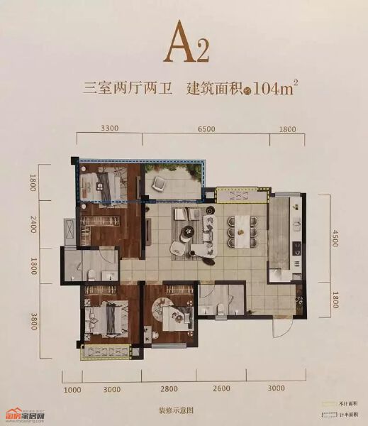 朗基三江樾A2户型104㎡户型图