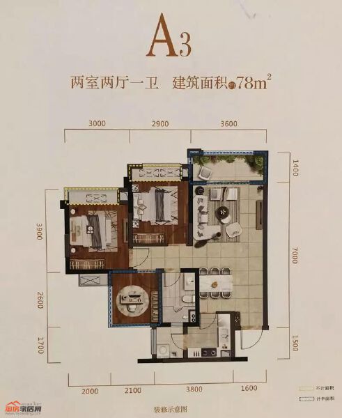 朗基三江樾A3户型78㎡户型图