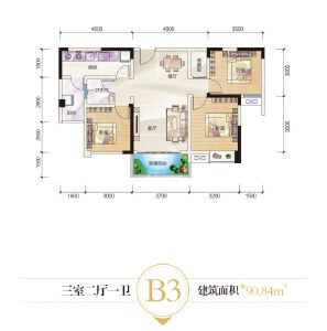 瀚山1号B3户型90.84㎡