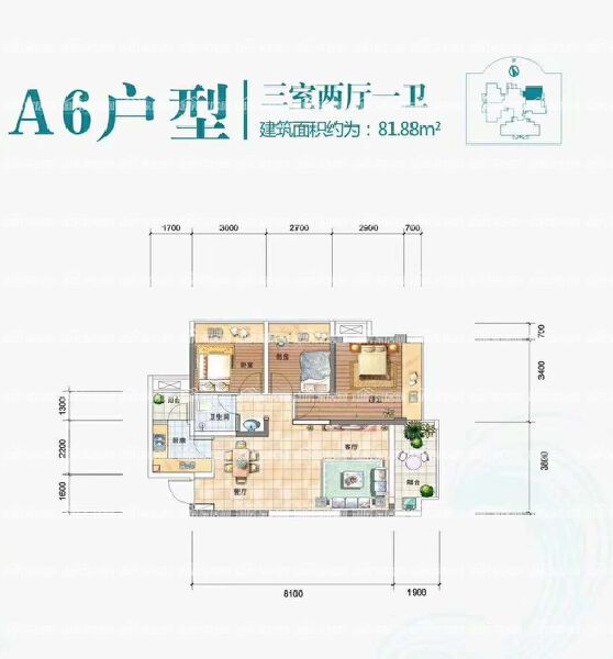 江岚岸A6户型81.88㎡户型图