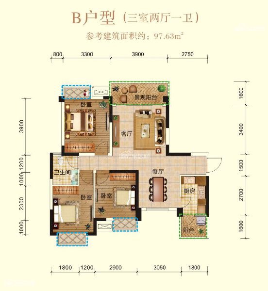 兴发铂金华府B户型户型图