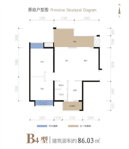 金和天府B4户型86.03㎡户型图