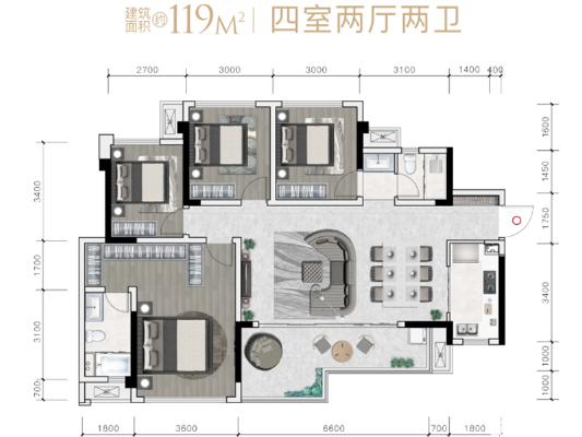 万为滨江壹号院119㎡样板间实景图