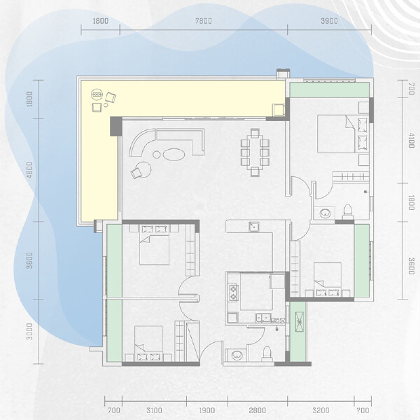 C1四室两厅两卫户型图