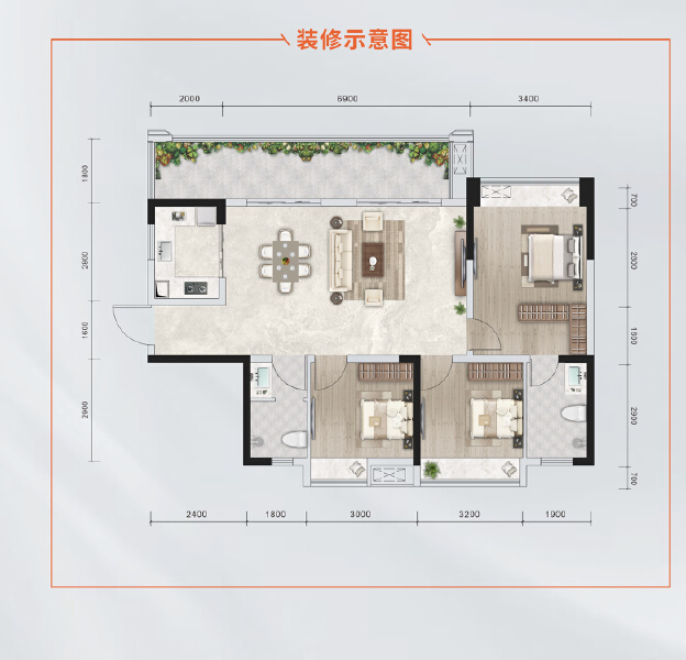 B3户型（108㎡）户型图