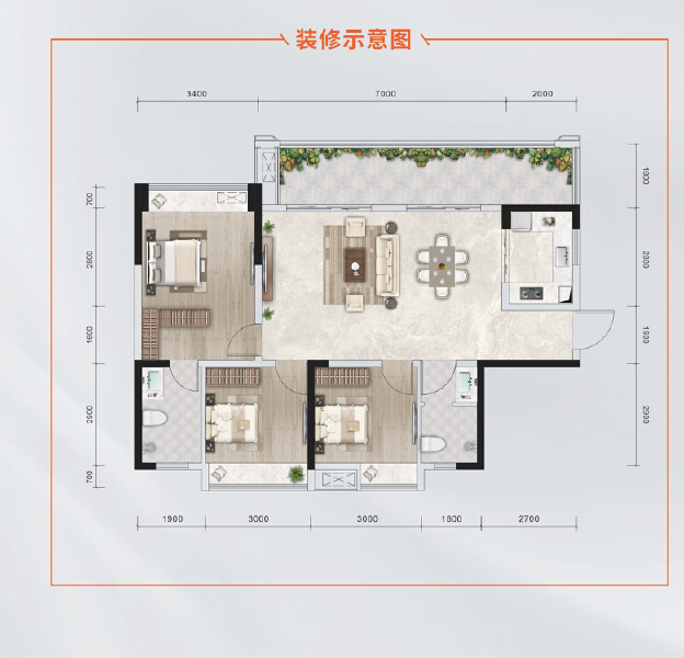 B2户型（108㎡）户型图