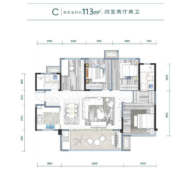 C户型（113㎡）户型图