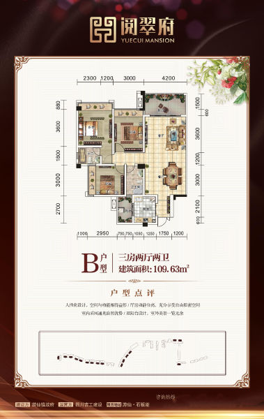 阅翠府B户型109.63㎡户型图