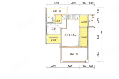 D3户型，2室2厅2卫1厨，建筑面积约97.44平米户型图