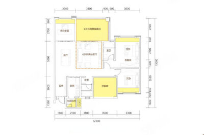 A1户型，3室2厅2卫1厨，建筑面积约126.19平米