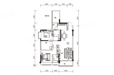 一期113平户型，3室2厅2卫1厨，建筑面积约113.00平米