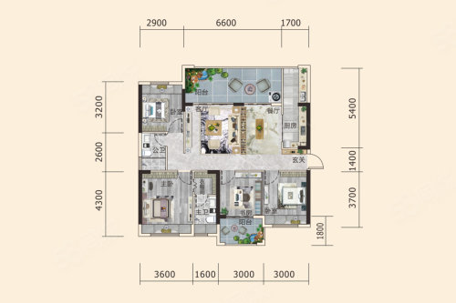 二期20栋130平户型，4室2厅2卫1厨，建筑面积约130.00平米户型图