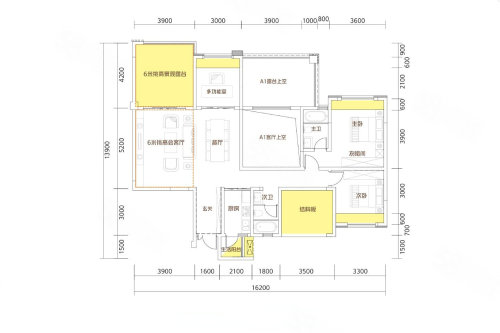 A4户型，3室2厅2卫1厨，建筑面积约132.78平米户型图