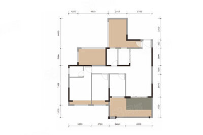 B2户型，3室2厅2卫1厨，建筑面积约109.00平米