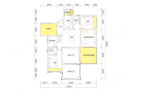 A5户型，3室2厅2卫1厨，建筑面积约116.06平米户型图