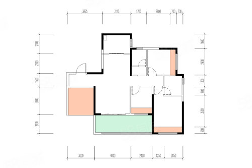 三期107户型，3室2厅2卫1厨，建筑面积约107.00平米户型图