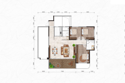 C户型，3室2厅2卫1厨，建筑面积约146.62平米 在售户型图