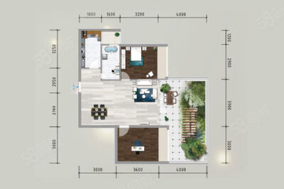 23B户型，2室2厅1卫1厨，建筑面积约71.08平米