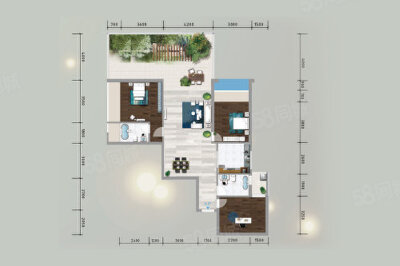 23A户型，3室2厅2卫1厨，建筑面积约115.78平米