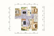 C1户型，3室2厅2卫1厨，建筑面积约108.86平米 在售