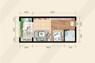 B60栋G2G3户型，1室1厅1卫1厨，建筑面积约40.51平米